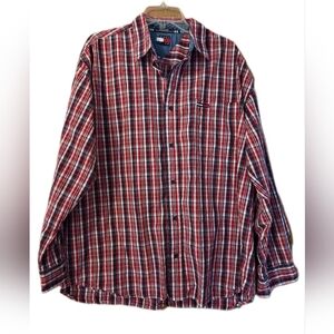 Tommy Hilfiger Red Blue Plaid Button Down Cotton Y2K 90's Size XL